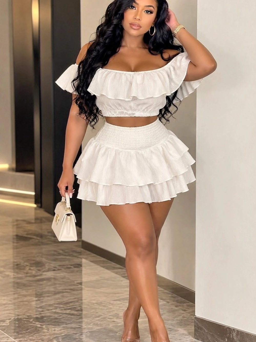 Madden Girl White Ruffle Mini Skirt Set Like New